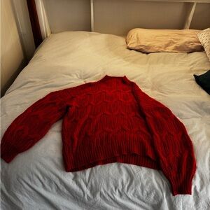 Red Cable Knit Sweater with glitter